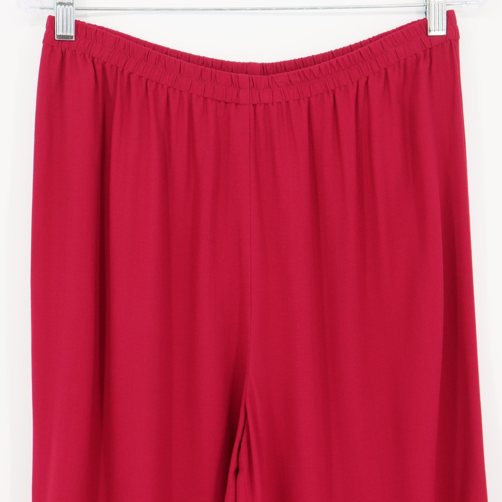 Eileen Fisher Womens Size M Raspberry Red Silk Wide Leg Elastic Waist Pants - Picture 4 of 5